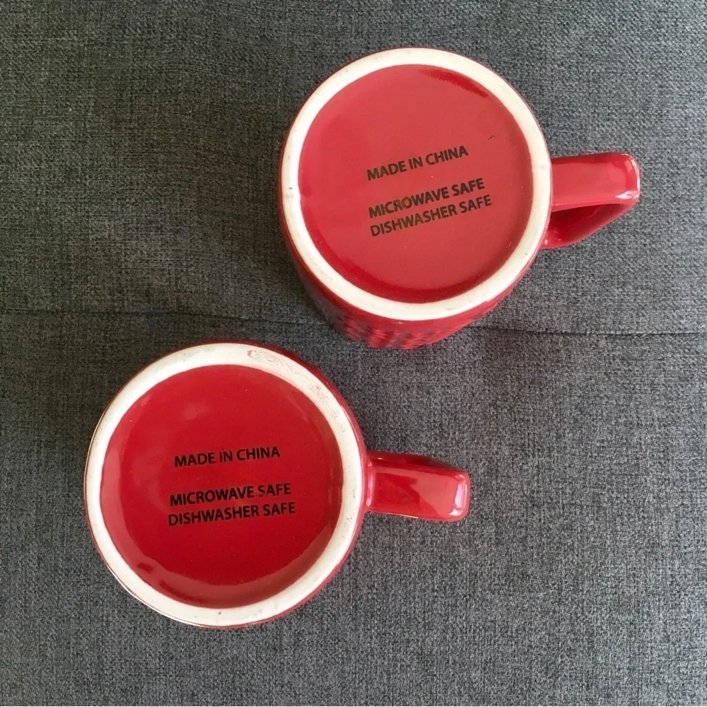 Set/2 “MERRY MERRY MERRY” Coffee Mugs, Red, White, 16 oz